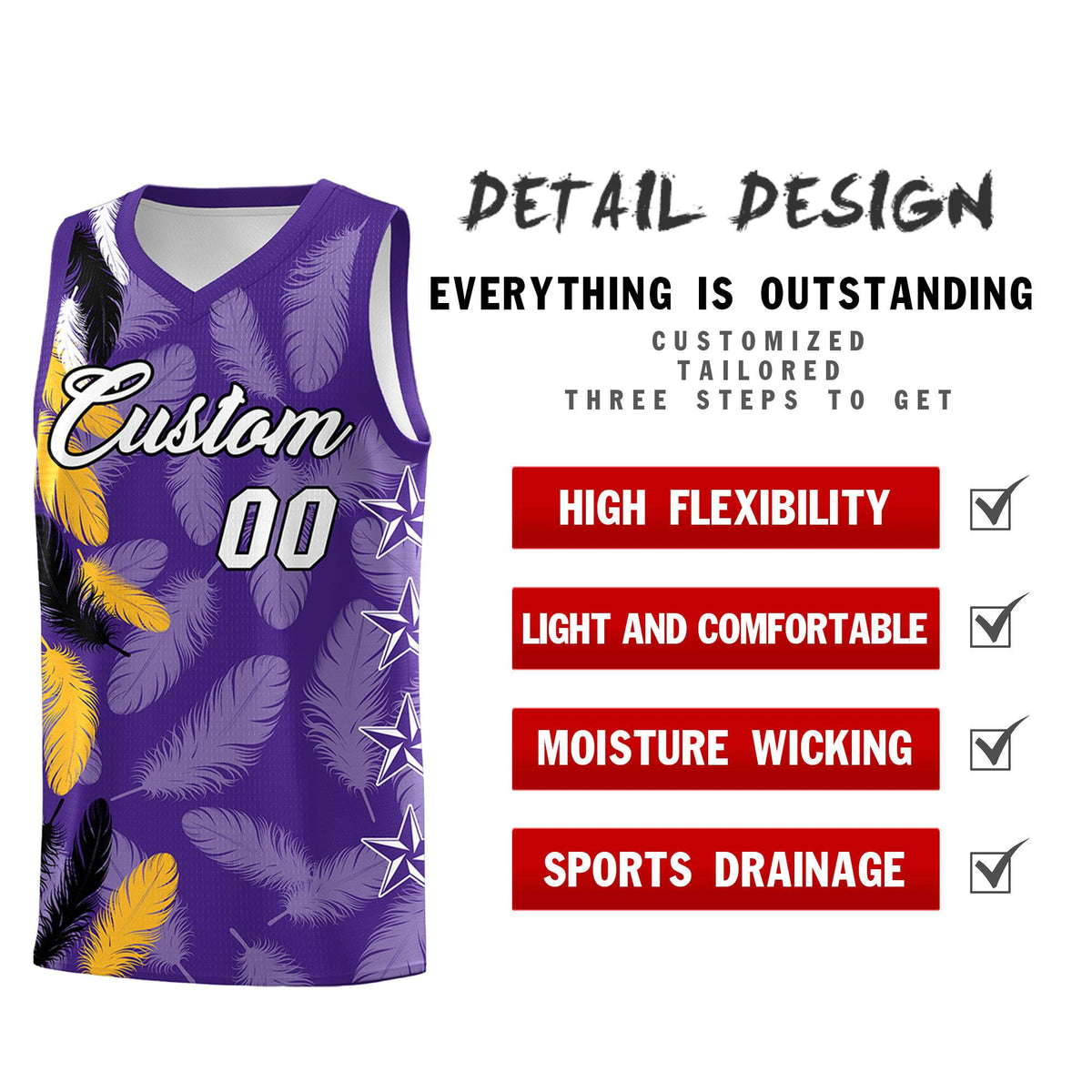 Custom Youth Basketball Jersey Purple White Feather Series Sports Uniform