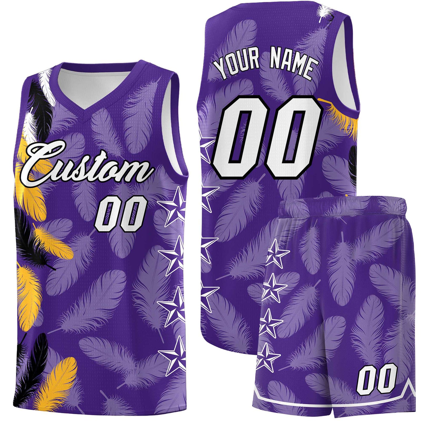 Custom Youth Basketball Jersey Purple White Feather Series Sports Uniform