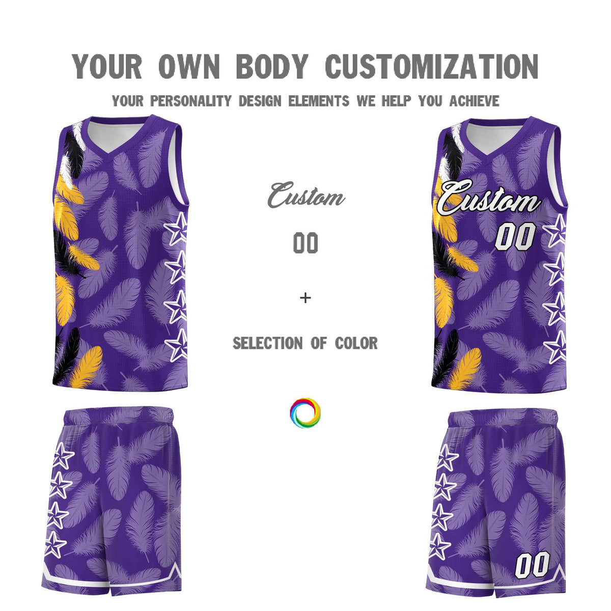Custom Youth Basketball Jersey Purple White Feather Series Sports Uniform