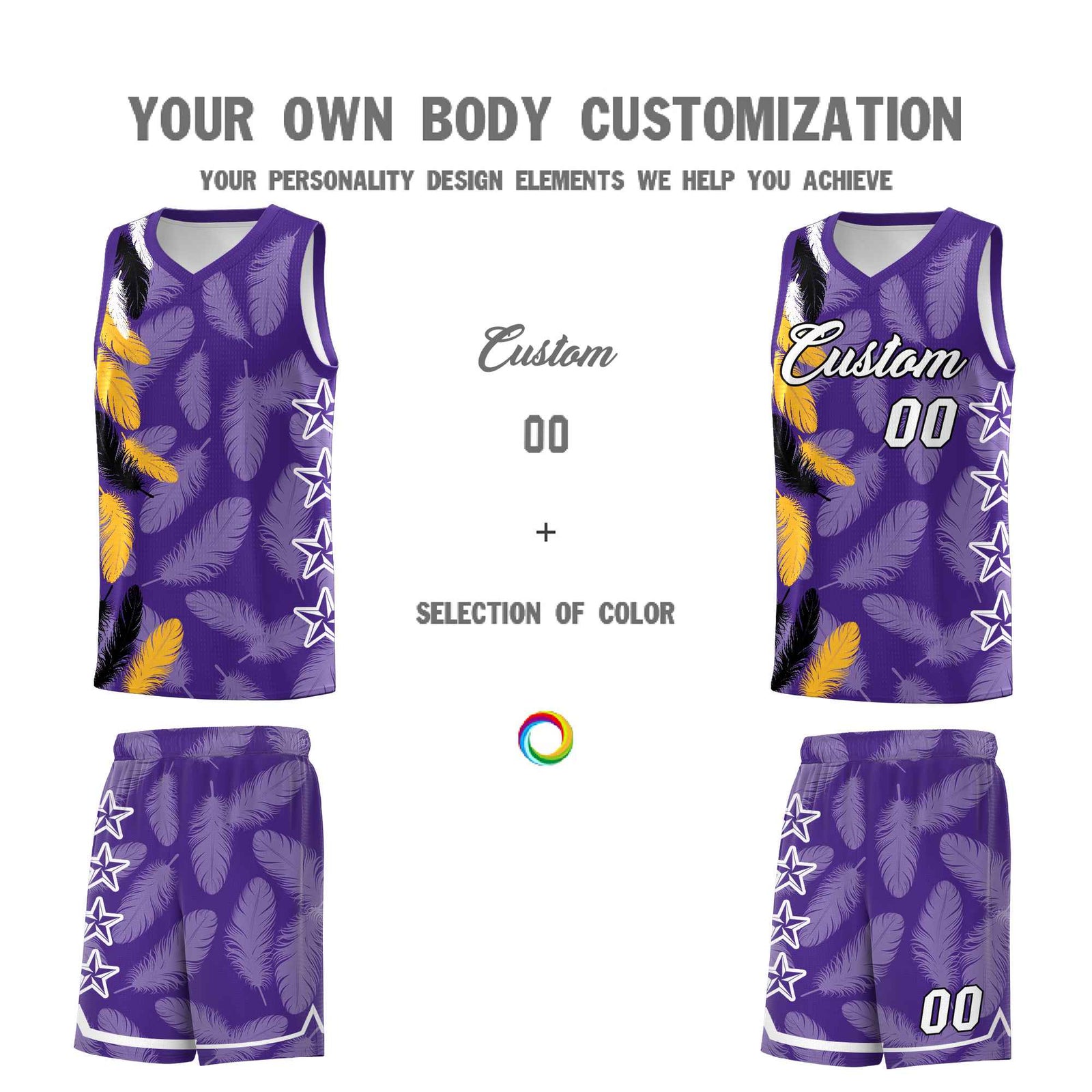 Custom Youth Basketball Jersey Purple White Feather Series Sports Uniform