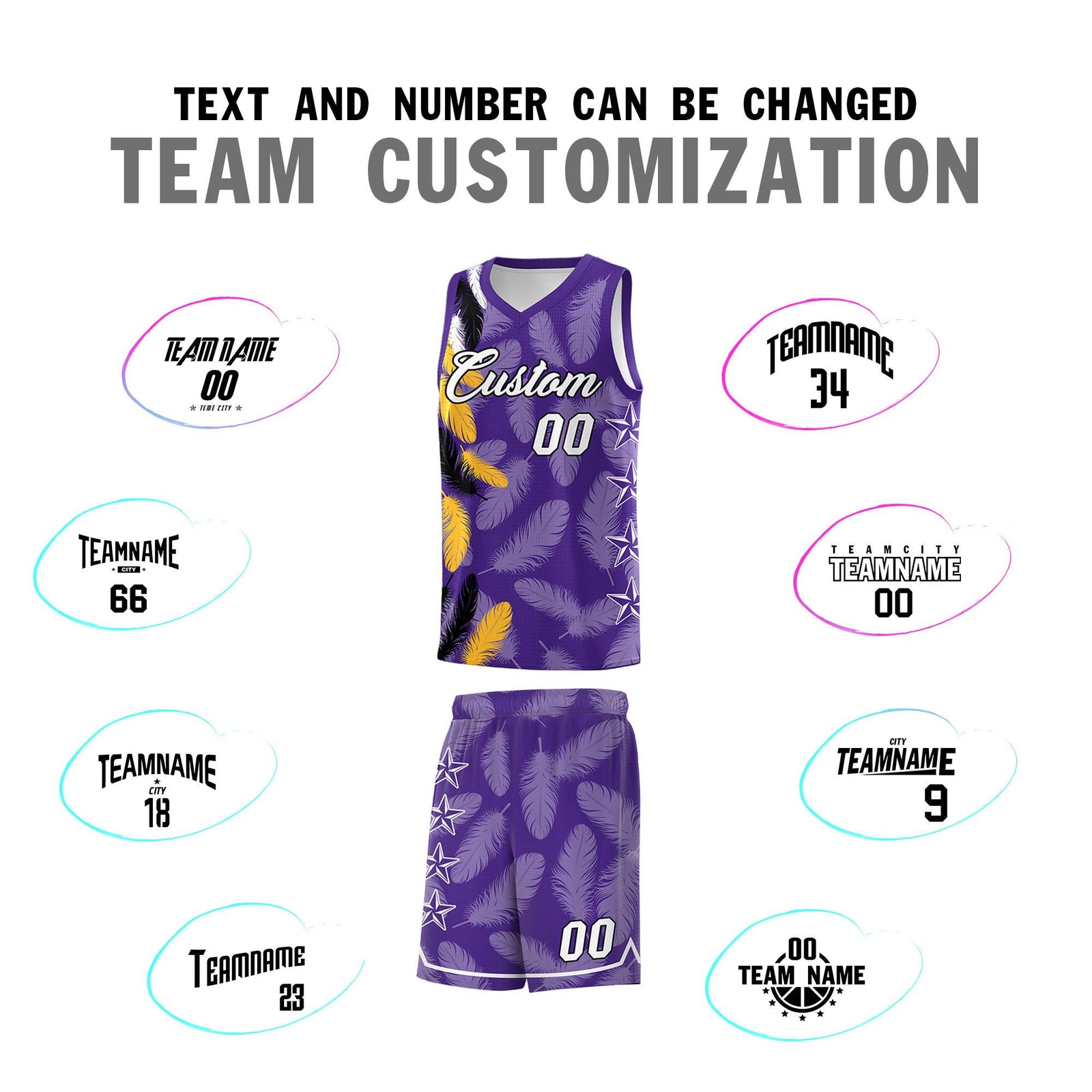 Custom Youth Basketball Jersey Purple White Feather Series Sports Uniform