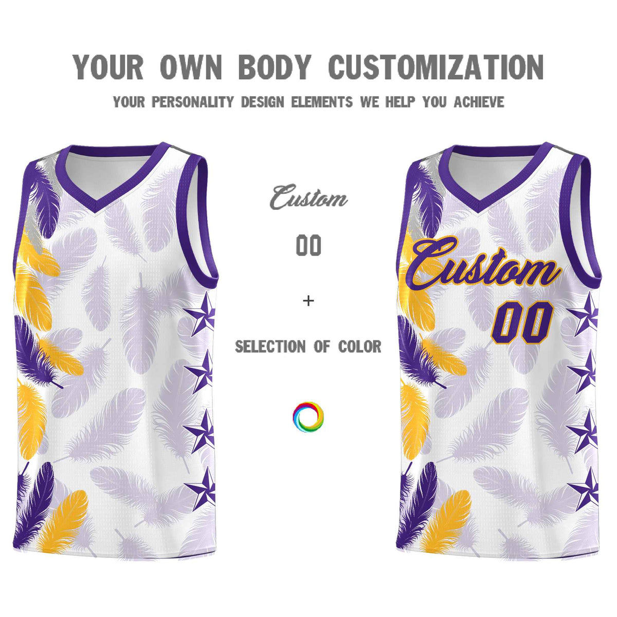 Custom Youth Basketball Jersey White Purple Feather Series Sports Uniform