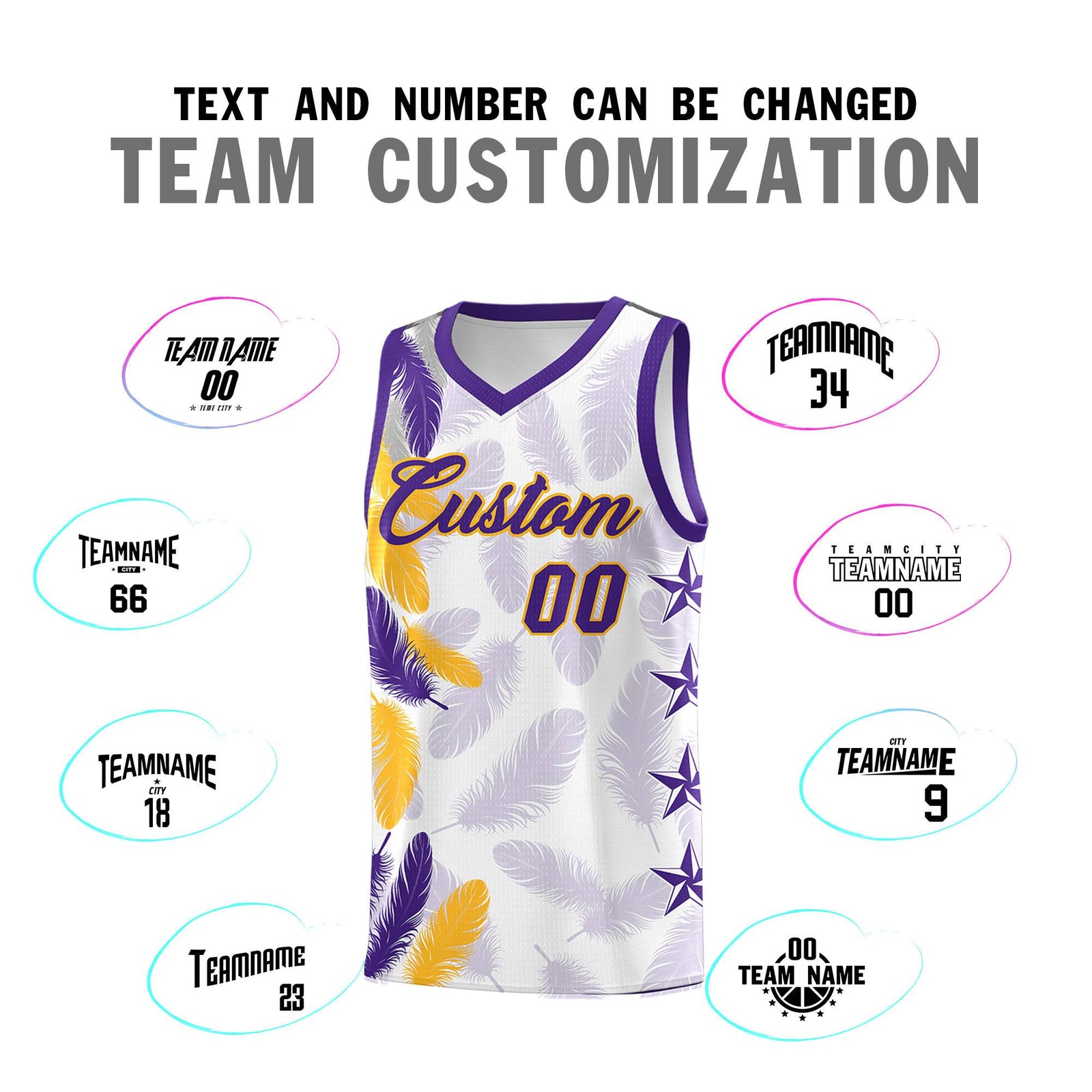 Custom Youth Basketball Jersey White Purple Feather Series Sports Uniform
