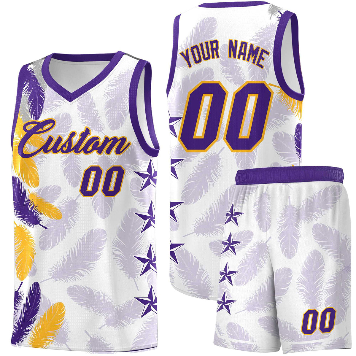 Custom Youth Basketball Jersey White Purple Feather Series Sports Uniform