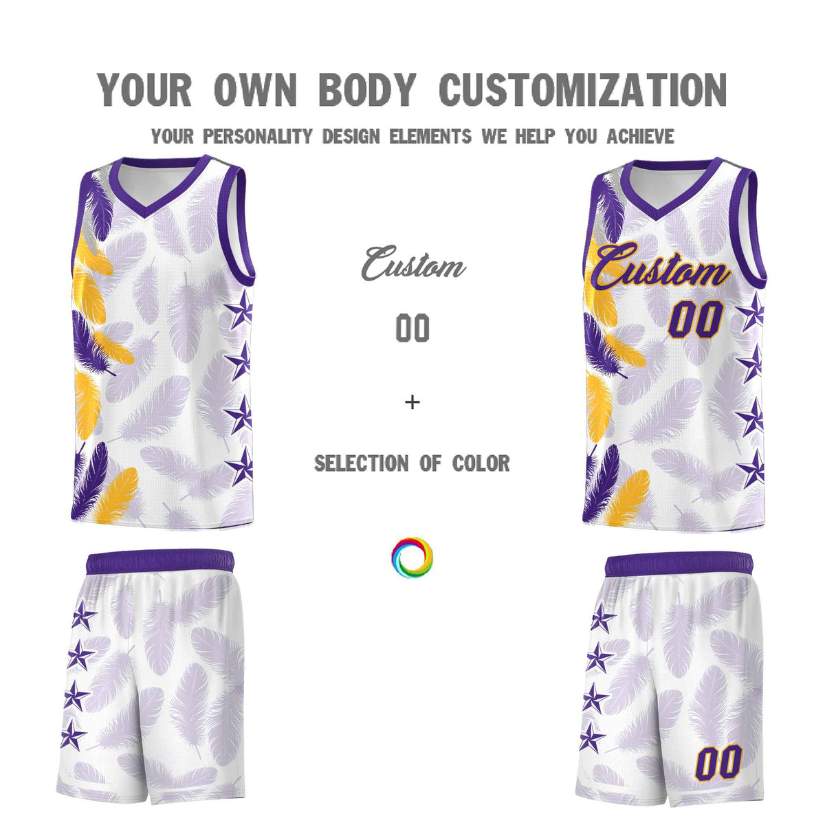 Custom Youth Basketball Jersey White Purple Feather Series Sports Uniform