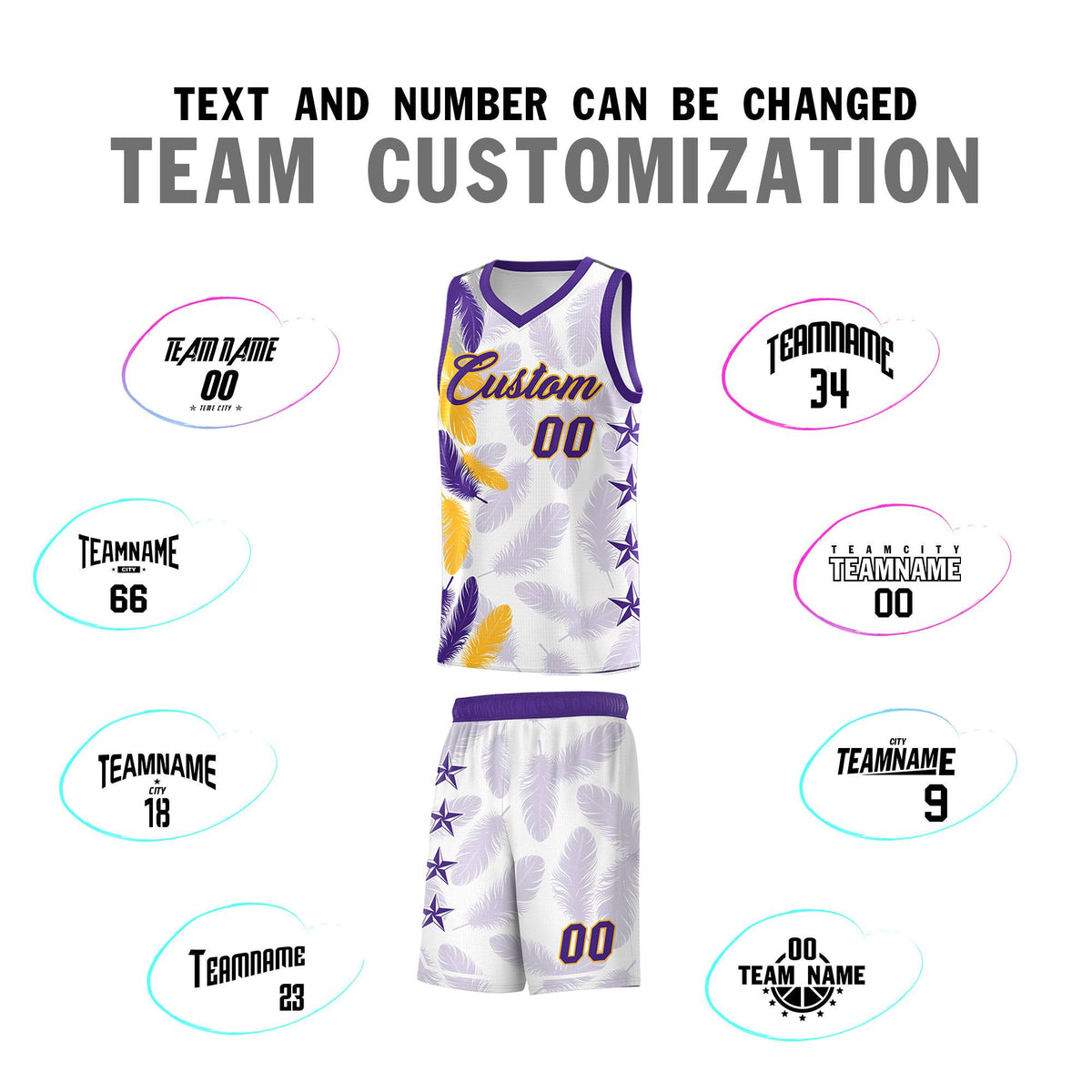 Custom Youth Basketball Jersey White Purple Feather Series Sports Uniform