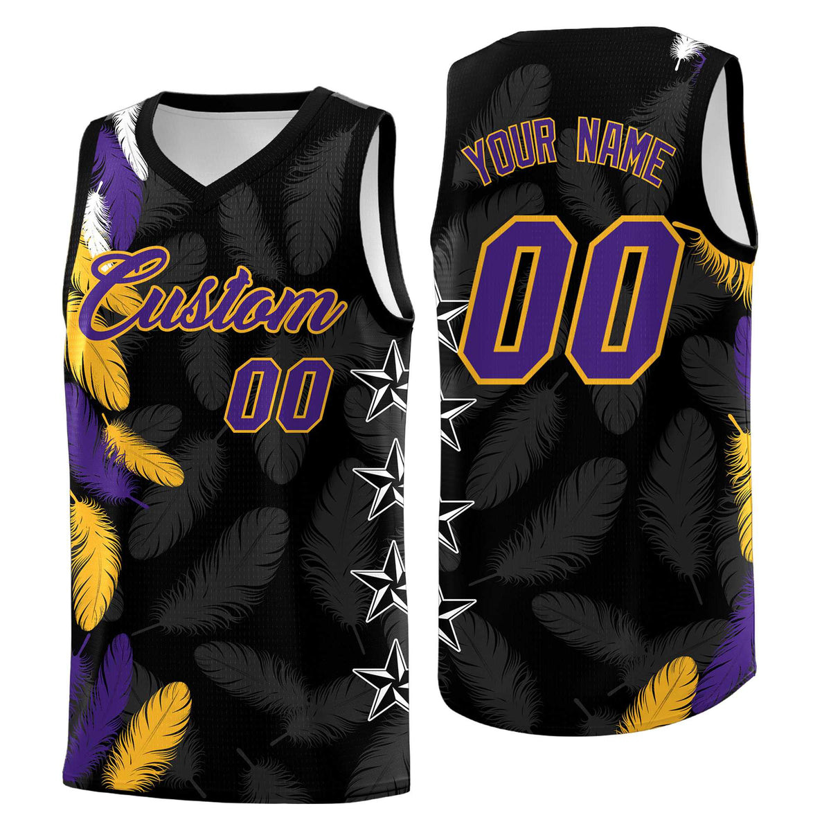 Custom Youth Basketball Jersey Black Purple Feather Series Sports Uniform