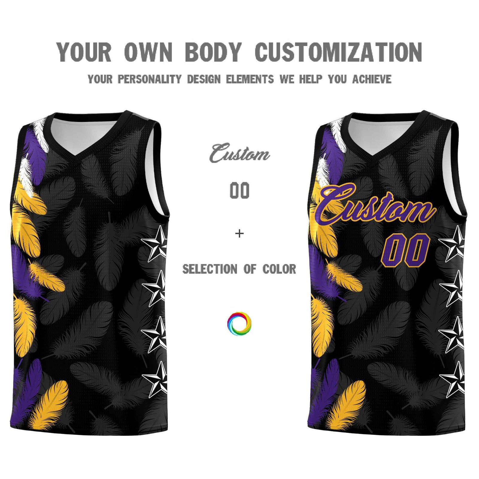 Custom Youth Basketball Jersey Black Purple Feather Series Sports Uniform