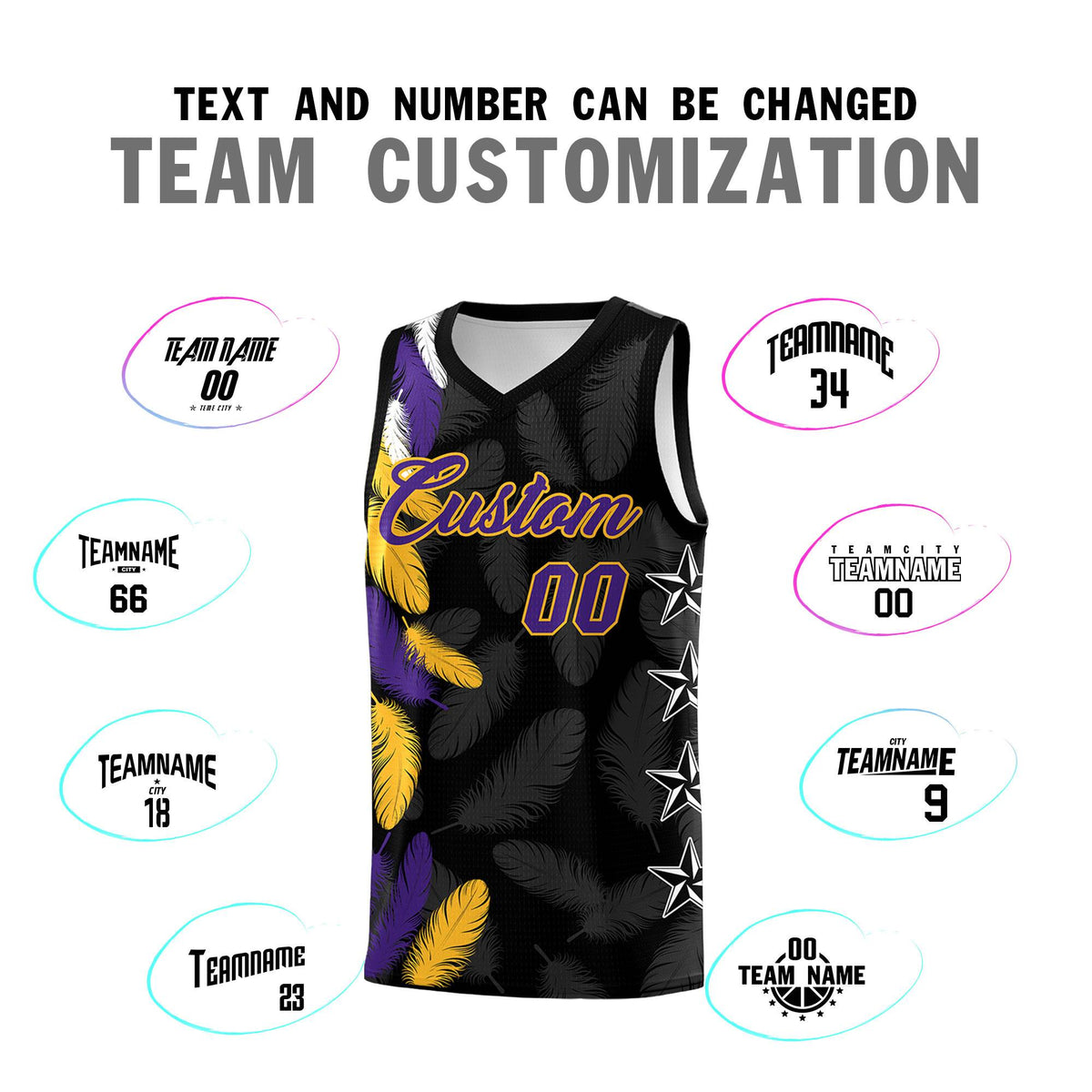 Custom Youth Basketball Jersey Black Purple Feather Series Sports Uniform