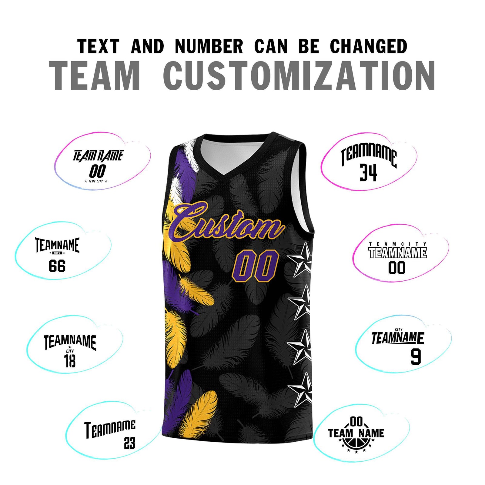 Custom Youth Basketball Jersey Black Purple Feather Series Sports Uniform