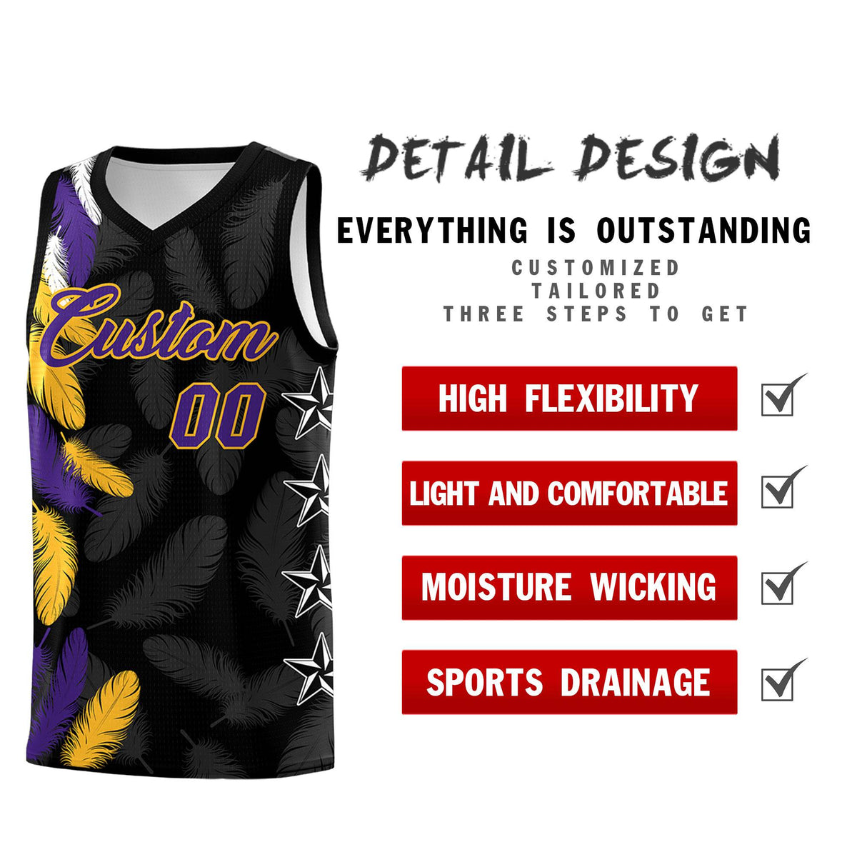 Custom Youth Basketball Jersey Black Purple Feather Series Sports Uniform
