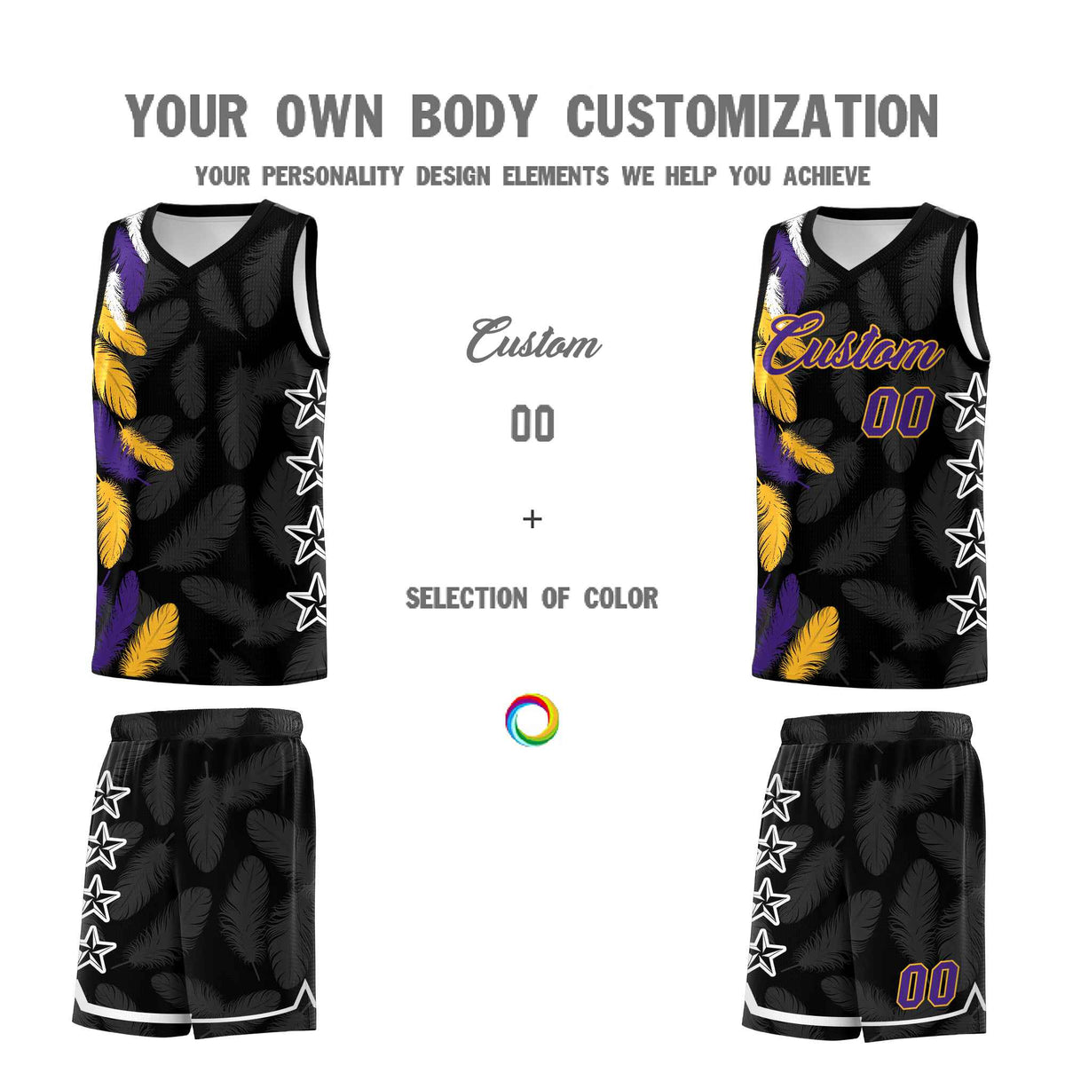 Custom Youth Basketball Jersey Black Purple Feather Series Sports Uniform