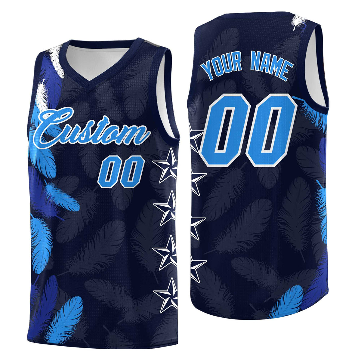 Custom Youth Basketball Jersey Navy Powder Blue Feather Series Sports Uniform