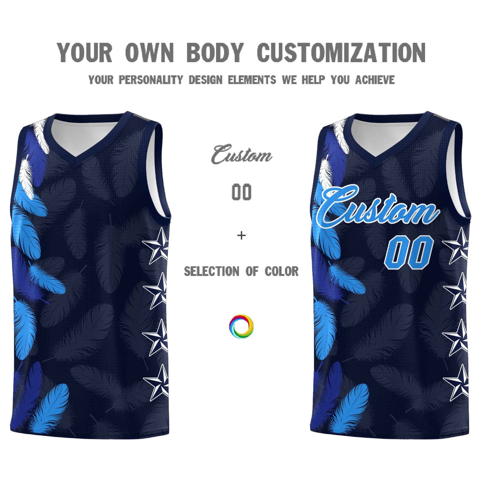 Custom Youth Basketball Jersey Navy Powder Blue Feather Series Sports Uniform