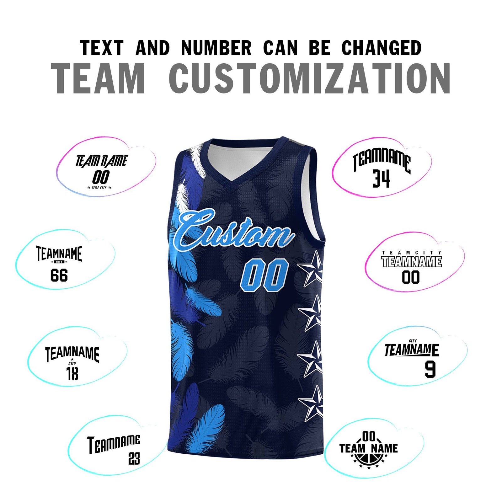 Custom Youth Basketball Jersey Navy Powder Blue Feather Series Sports Uniform