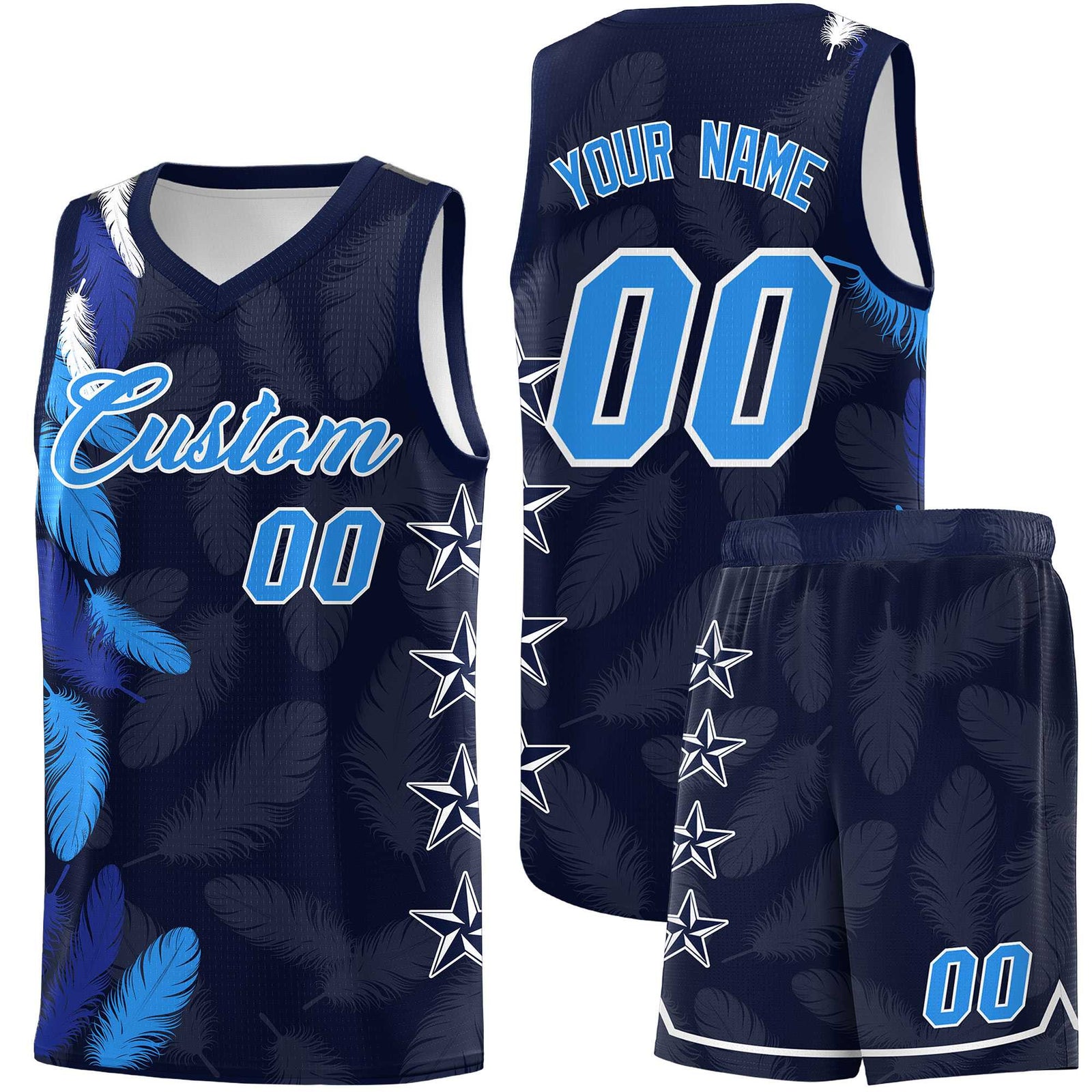 Custom Youth Basketball Jersey Navy Powder Blue Feather Series Sports Uniform