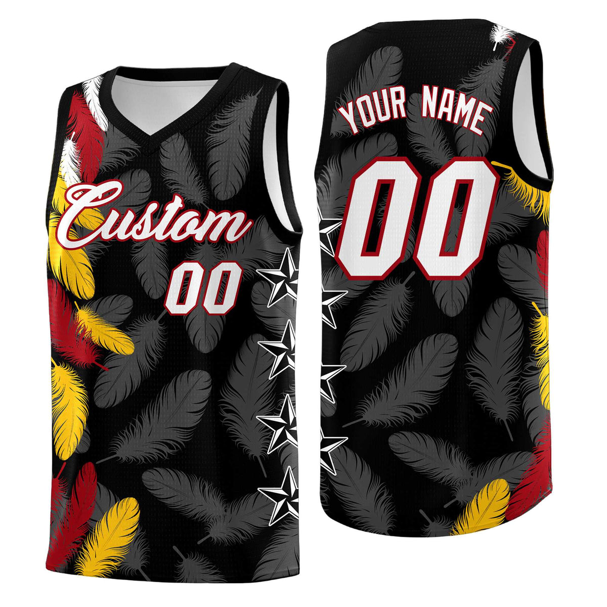 Custom Youth Basketball Jersey Black White Feather Series Sports Uniform