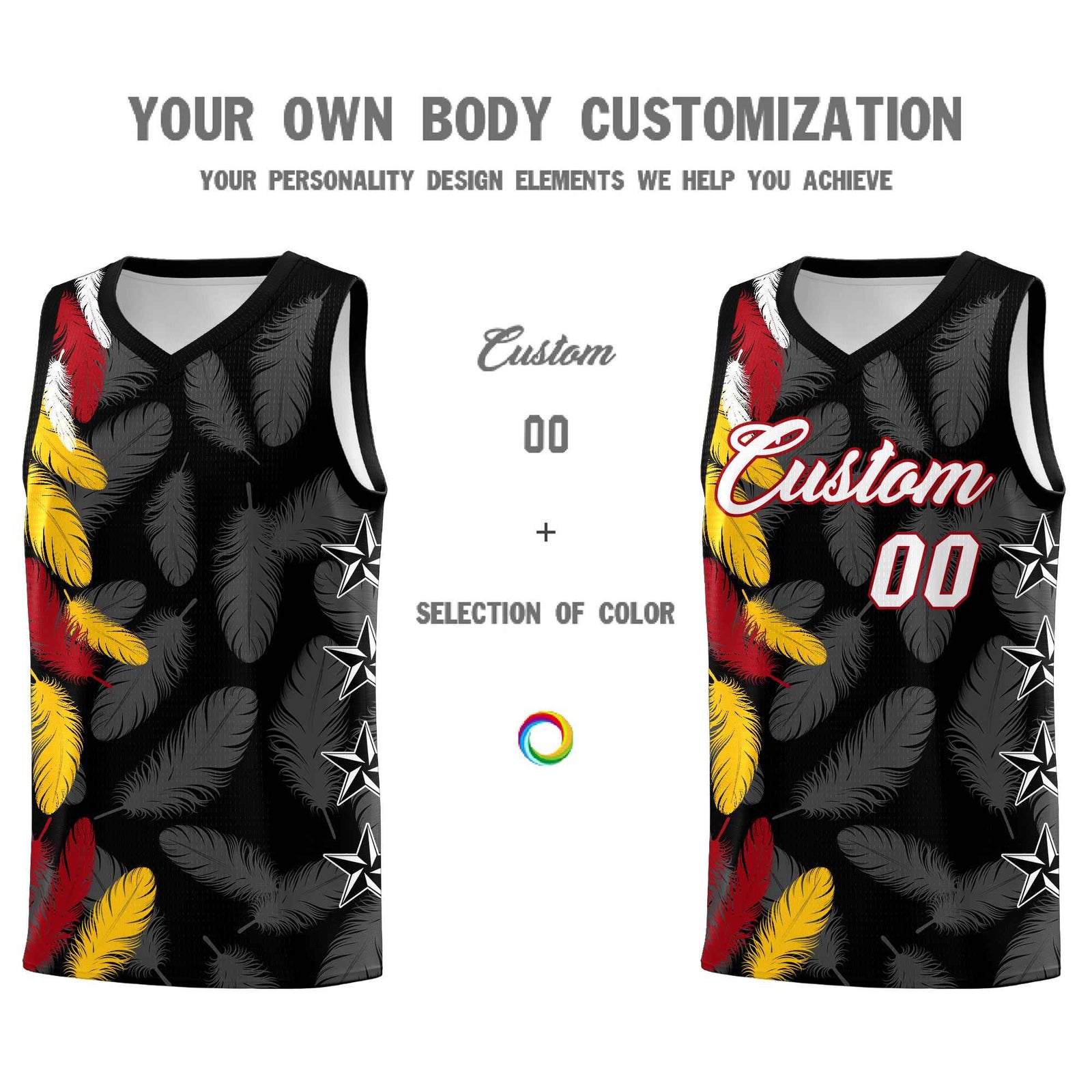 Custom Youth Basketball Jersey Black White Feather Series Sports Uniform