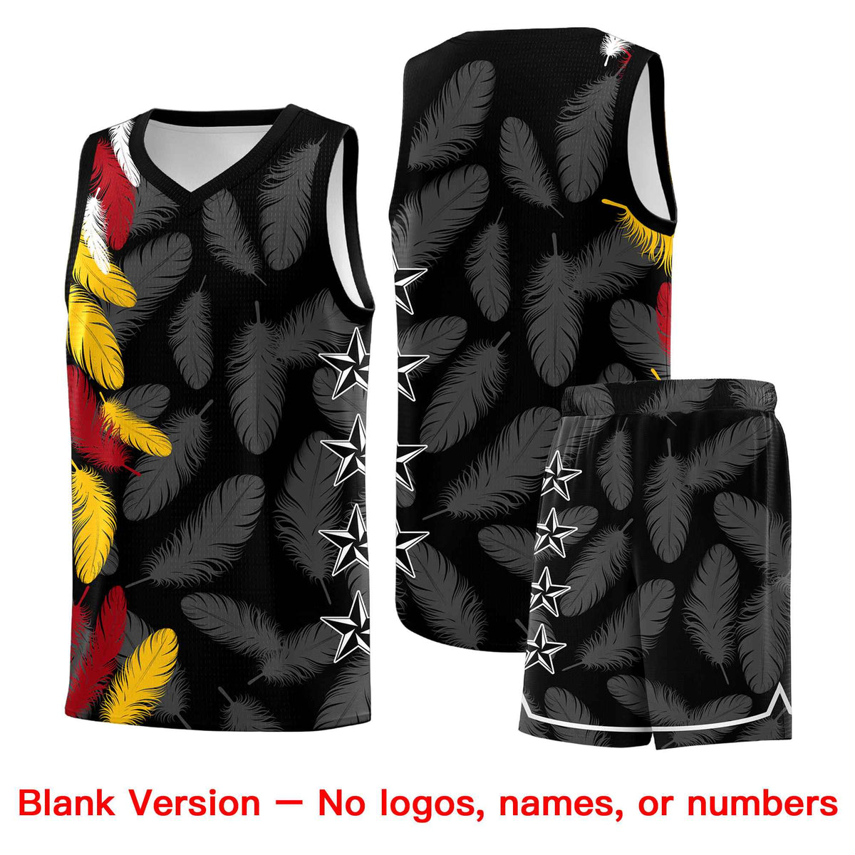 Custom Youth Basketball Jersey Black White Feather Series Sports Uniform