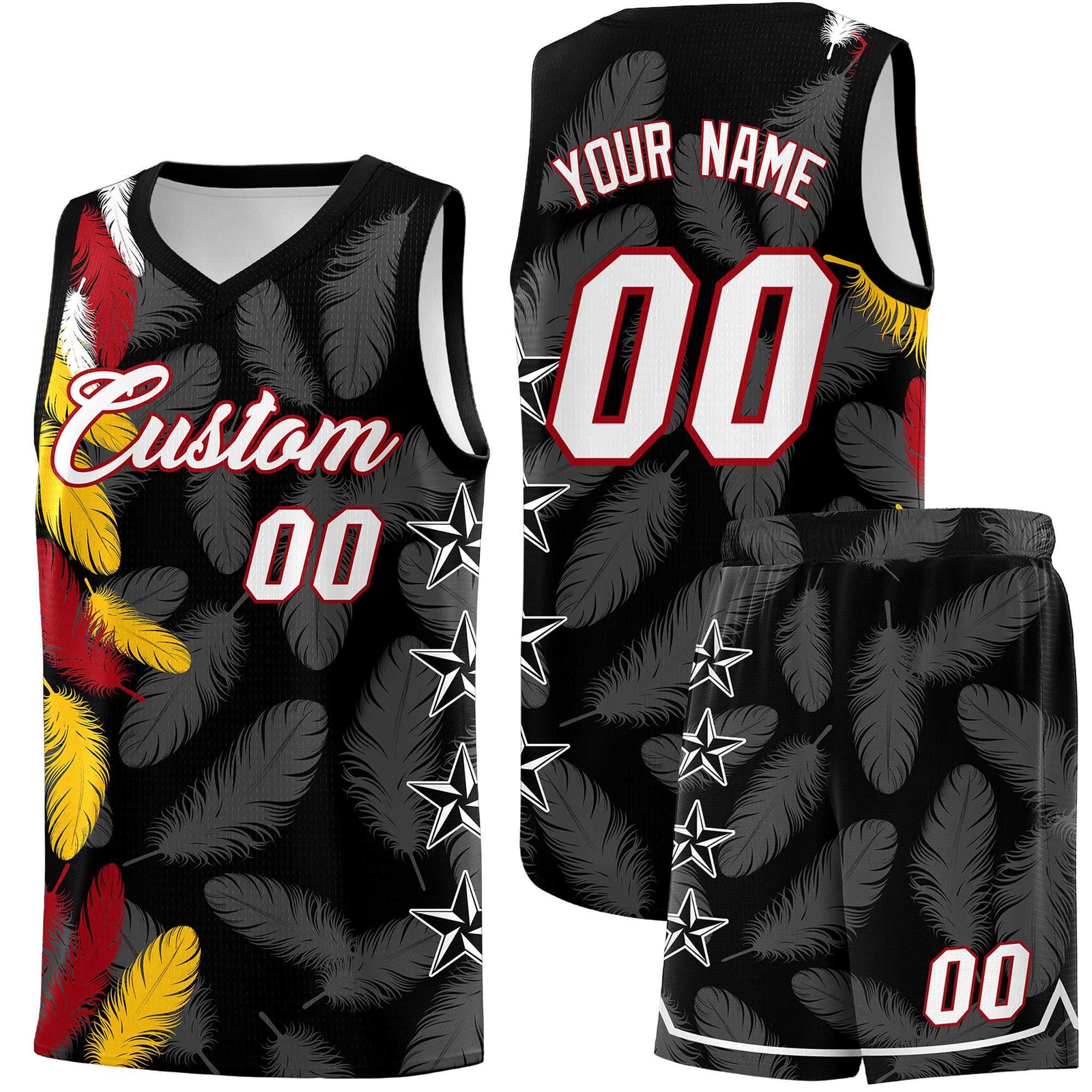 Custom Youth Basketball Jersey Black White Feather Series Sports Uniform