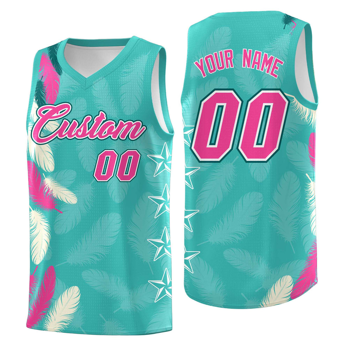 Custom Youth Basketball Jersey Bright Green Pink Feather Series Sports Uniform