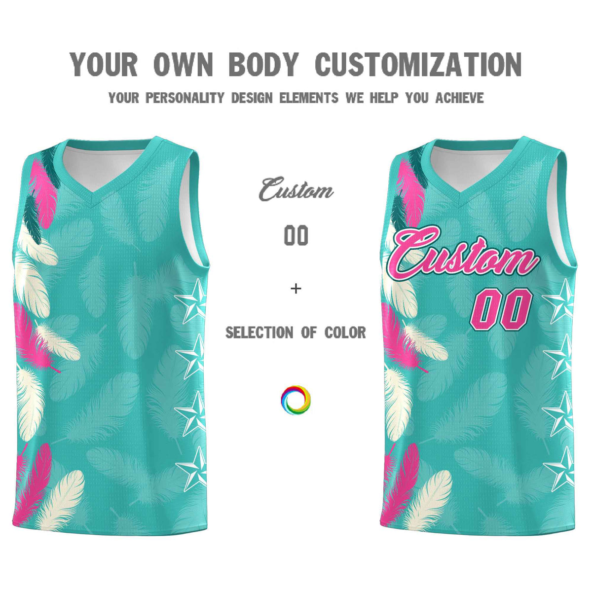 Custom Youth Basketball Jersey Bright Green Pink Feather Series Sports Uniform