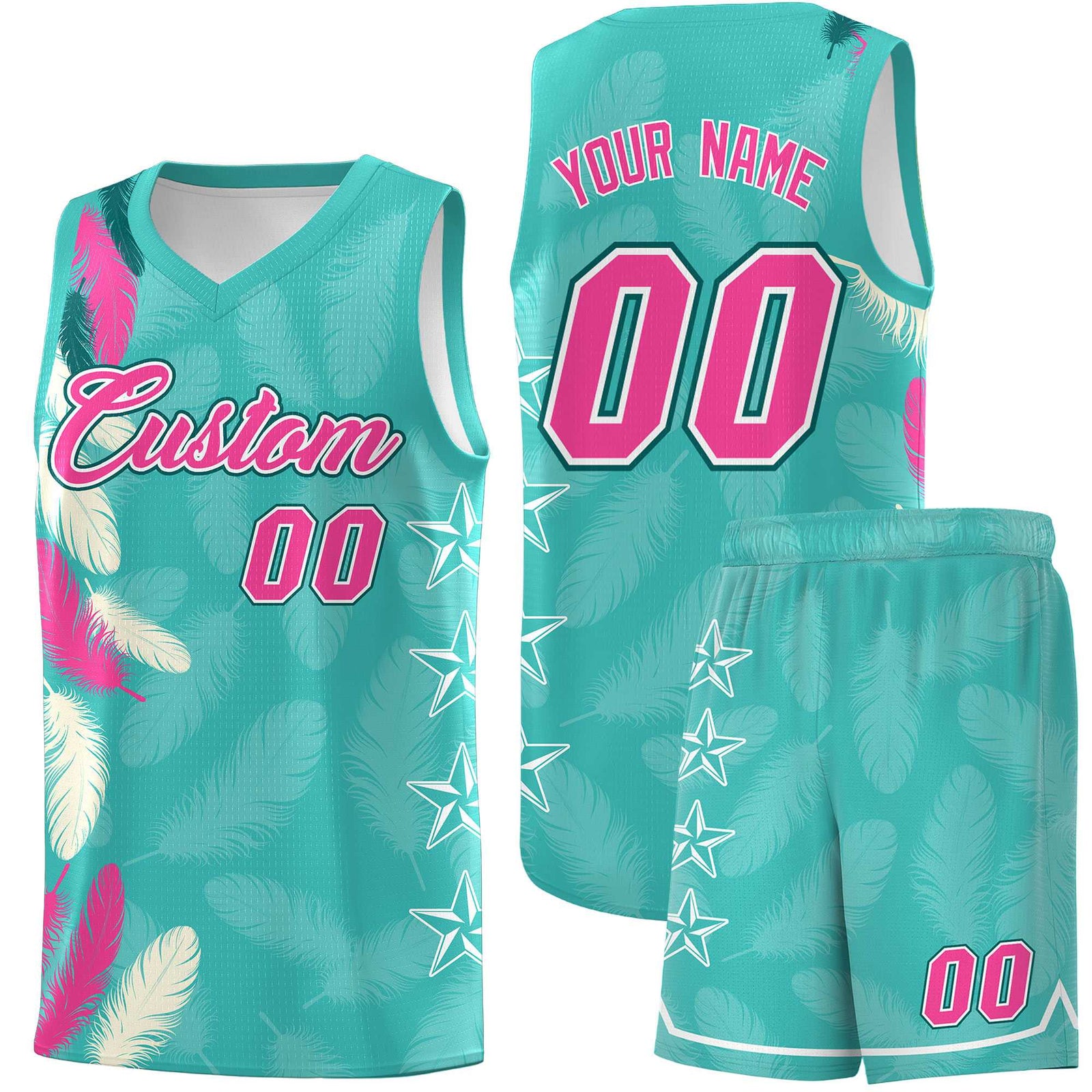 Custom Youth Basketball Jersey Bright Green Pink Feather Series Sports Uniform