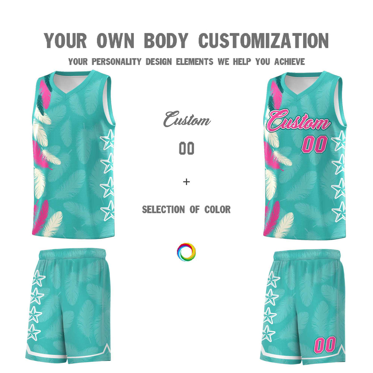 Custom Youth Basketball Jersey Bright Green Pink Feather Series Sports Uniform