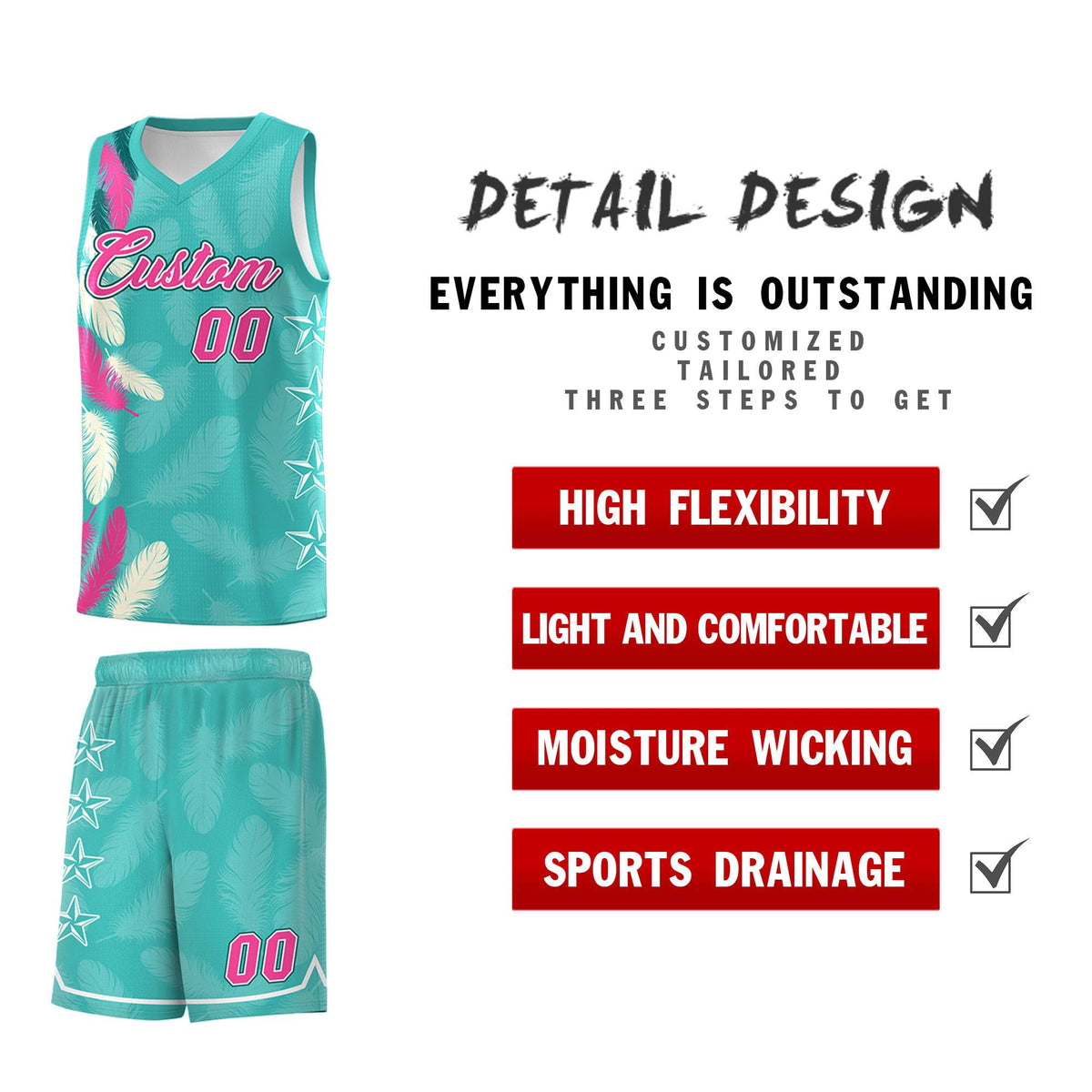 Custom Youth Basketball Jersey Bright Green Pink Feather Series Sports Uniform