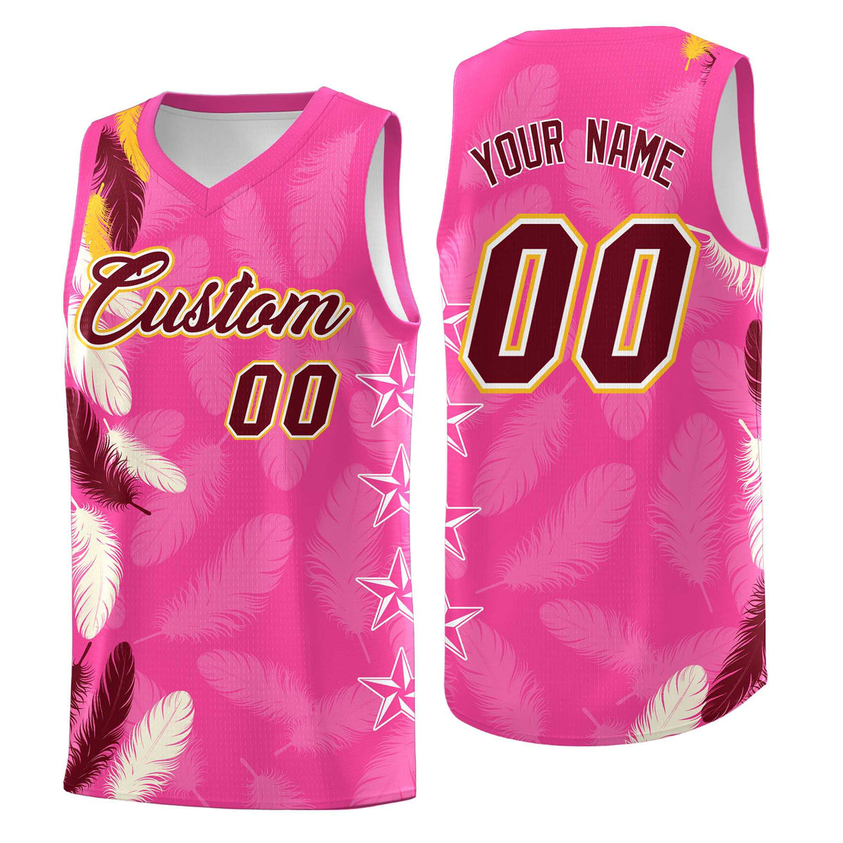 Custom Youth Basketball Jersey Pink Crimson Feather Series Sports Uniform