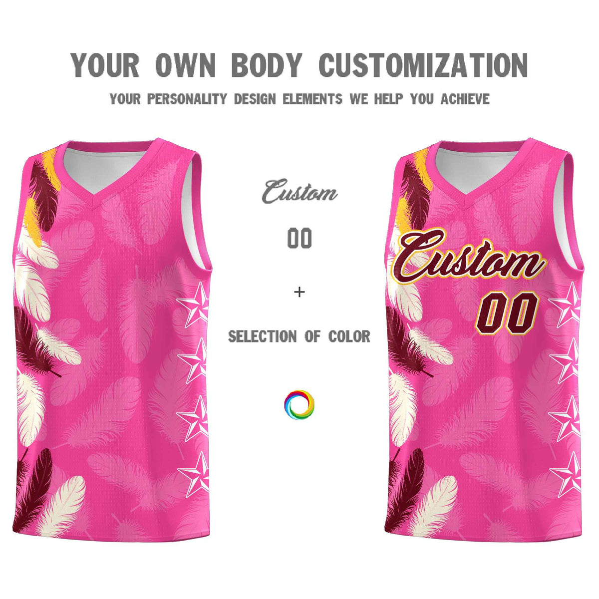 Custom Youth Basketball Jersey Pink Crimson Feather Series Sports Uniform