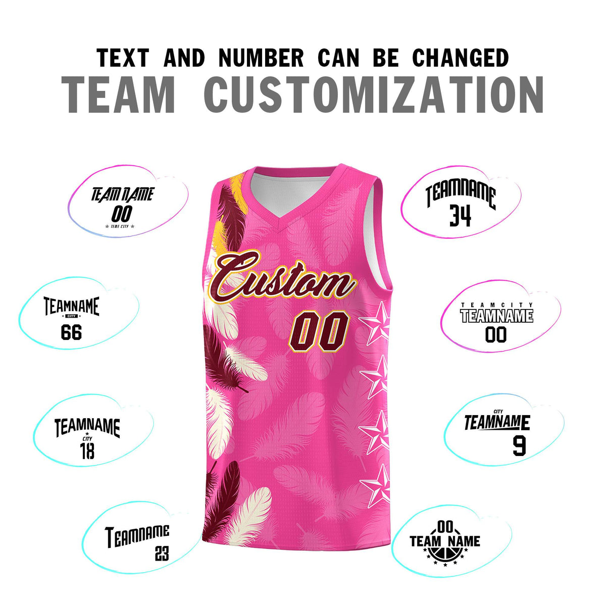 Custom Youth Basketball Jersey Pink Crimson Feather Series Sports Uniform