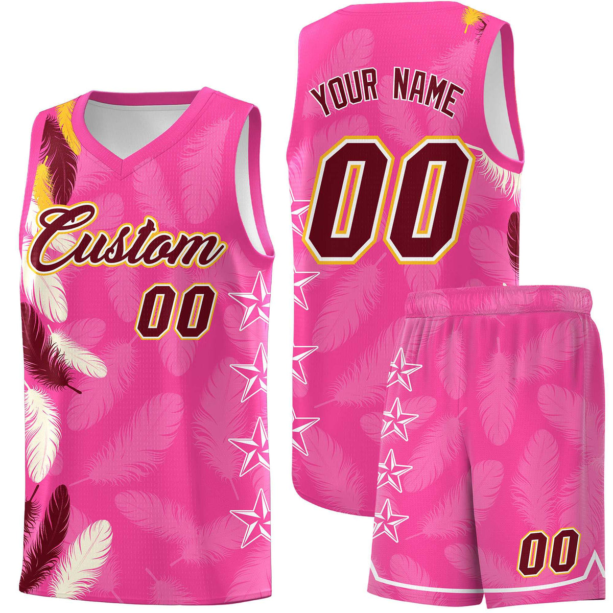 Custom Youth Basketball Jersey Pink Crimson Feather Series Sports Uniform