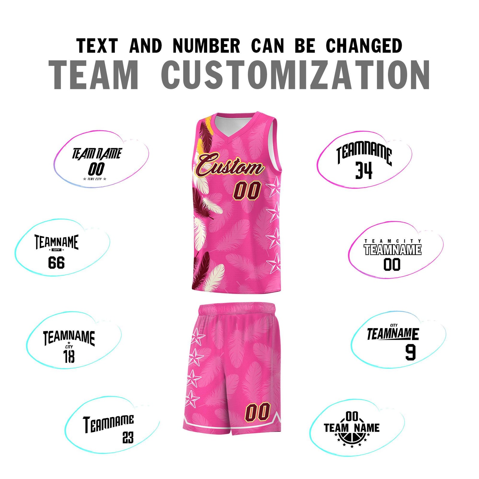Custom Youth Basketball Jersey Pink Crimson Feather Series Sports Uniform