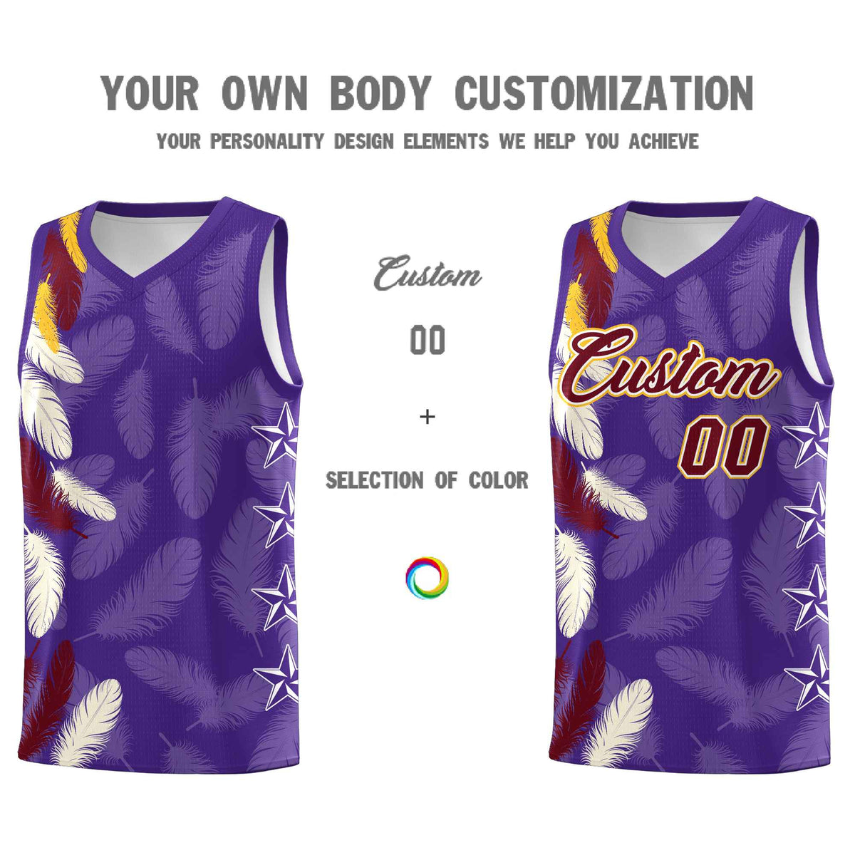 Custom Youth Basketball Jersey Purple Crimson Feather Series Sports Uniform