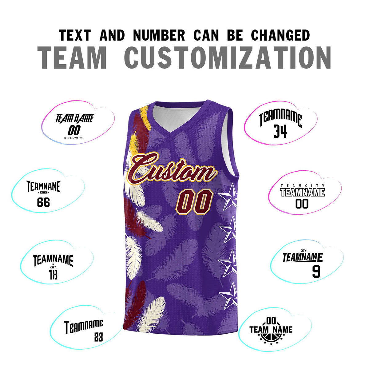 Custom Youth Basketball Jersey Purple Crimson Feather Series Sports Uniform