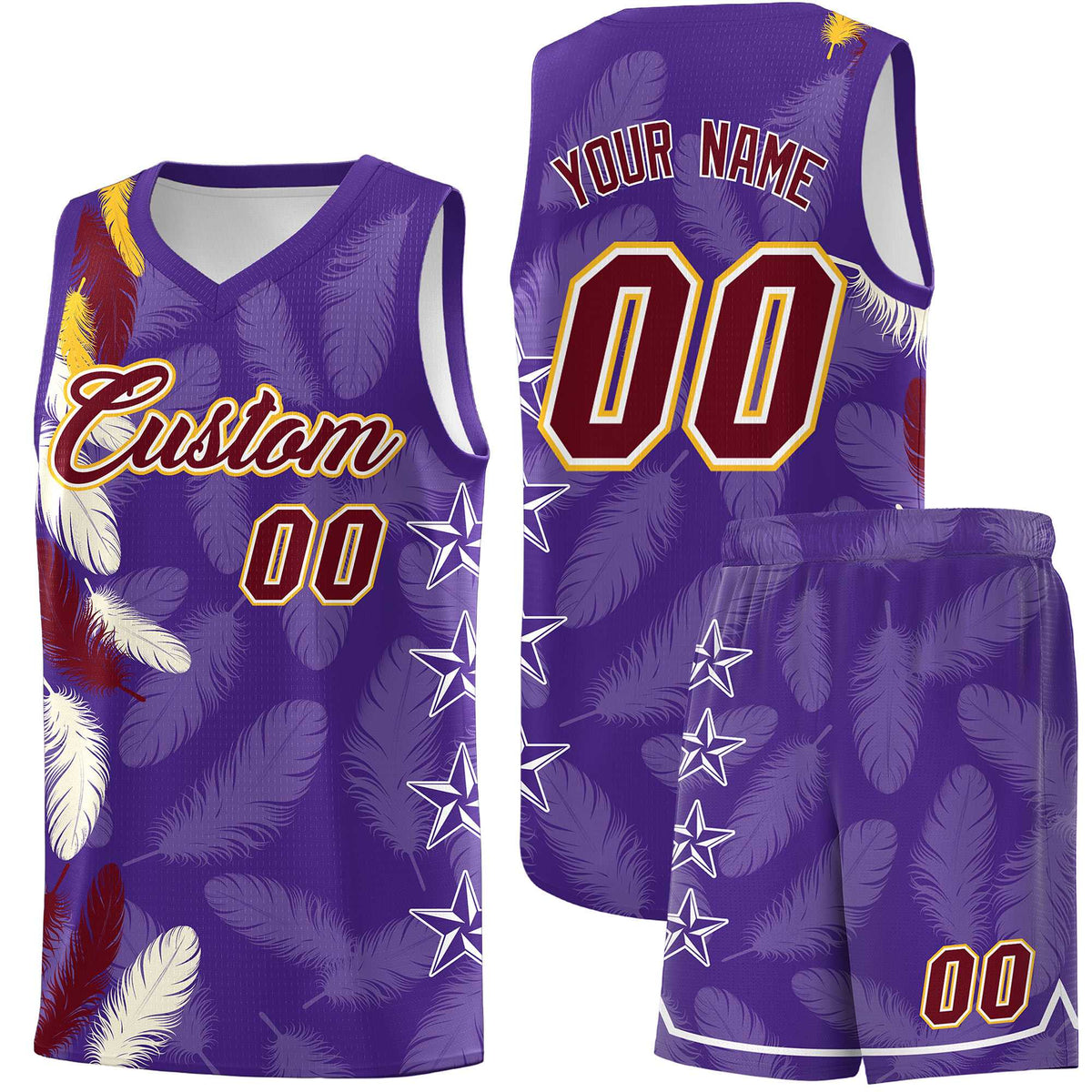 Custom Youth Basketball Jersey Purple Crimson Feather Series Sports Uniform