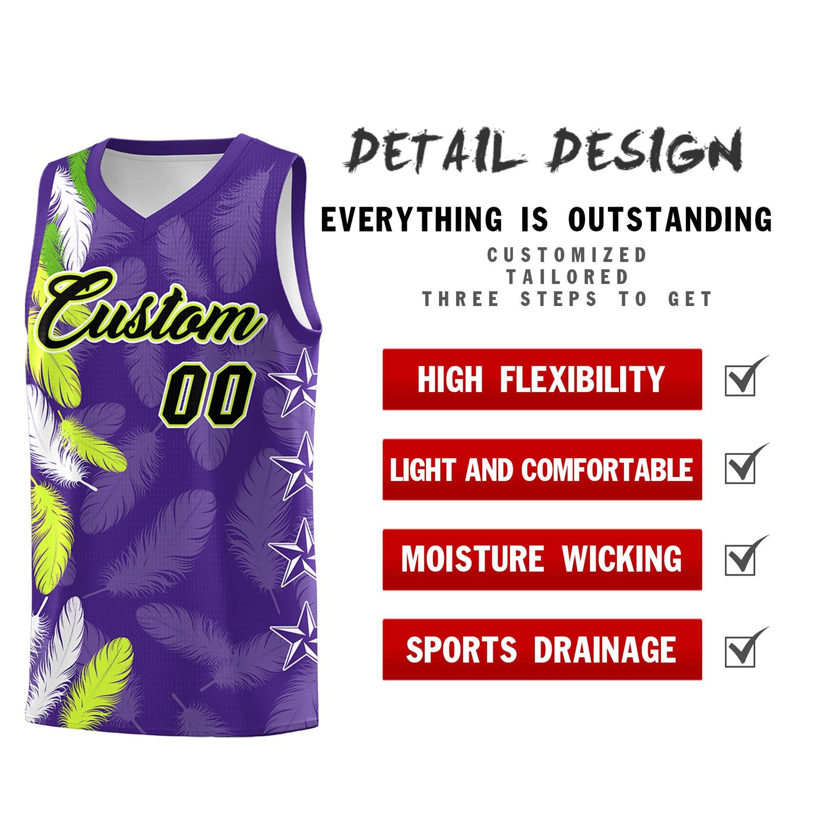 Custom Youth Basketball Jersey Purple Black Feather Series Sports Uniform