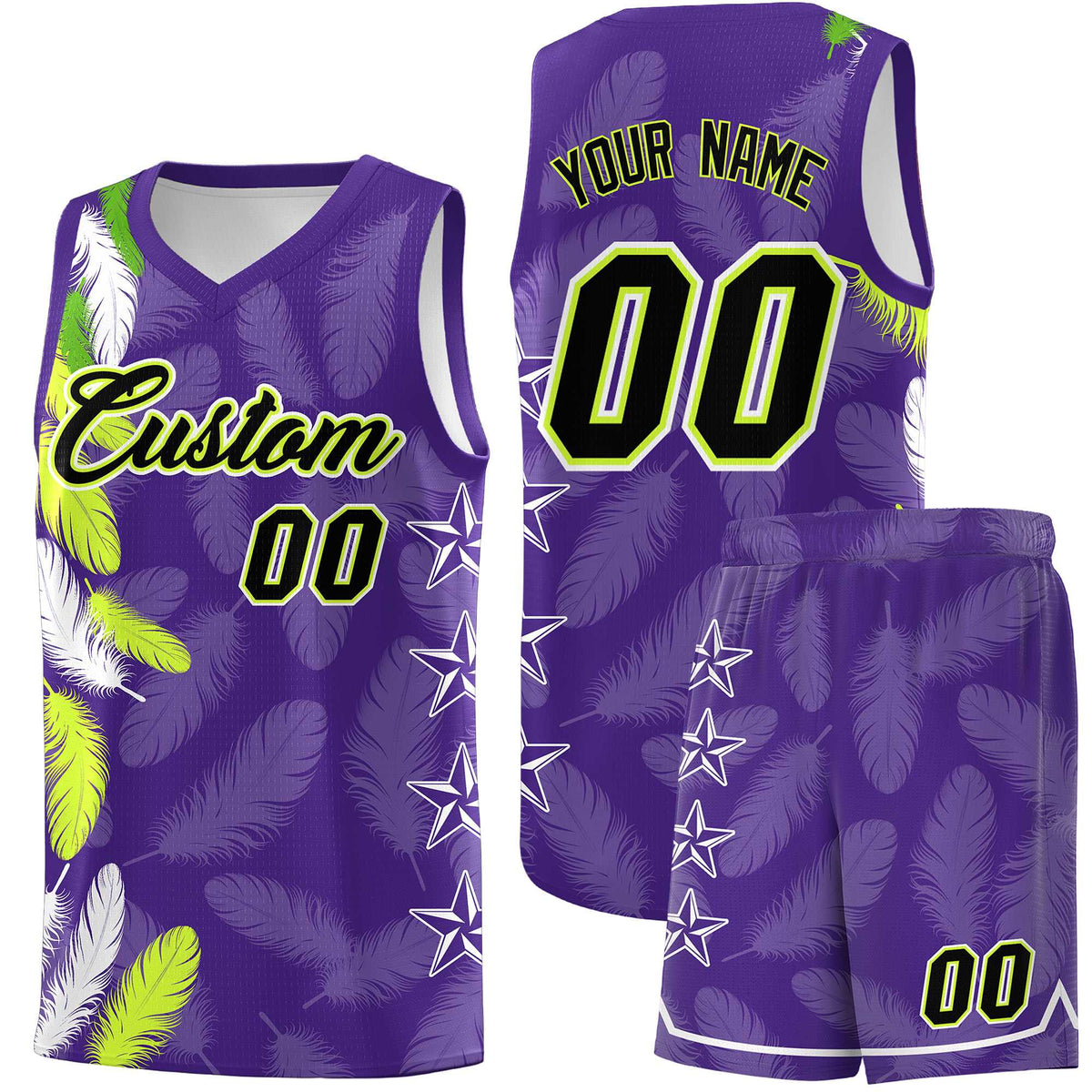 Custom Youth Basketball Jersey Purple Black Feather Series Sports Uniform