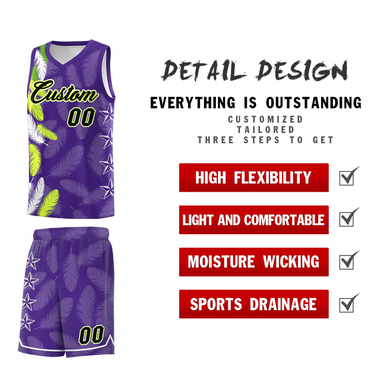 Custom Youth Basketball Jersey Purple Black Feather Series Sports Uniform