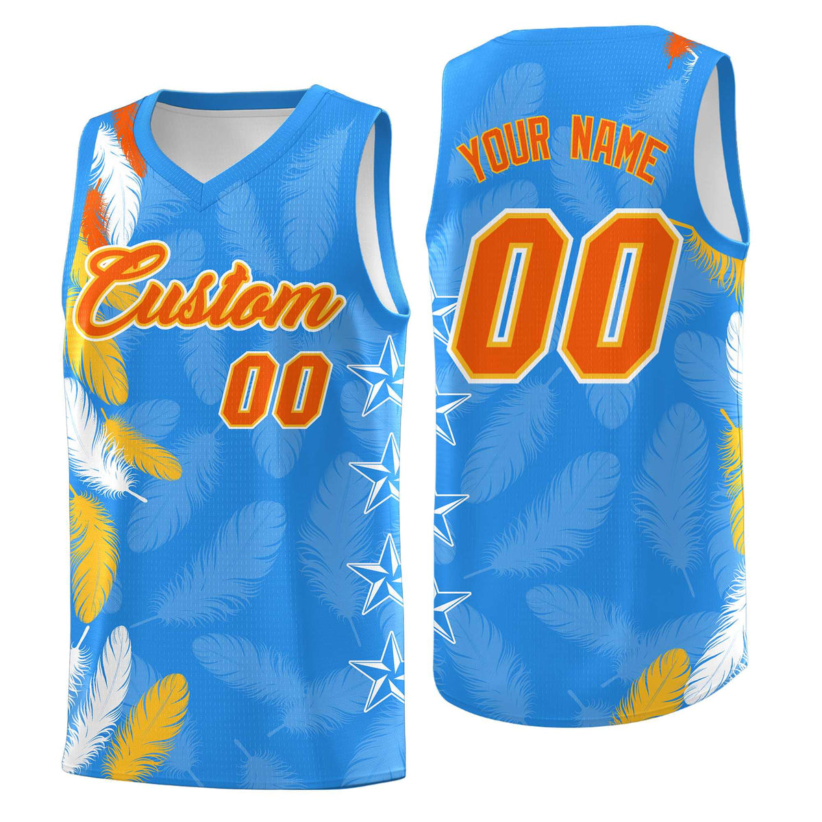 Custom Youth Basketball Jersey Powder Blue Orange Feather Series Sports Uniform