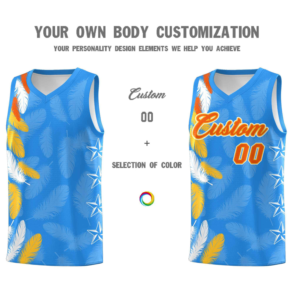Custom Youth Basketball Jersey Powder Blue Orange Feather Series Sports Uniform