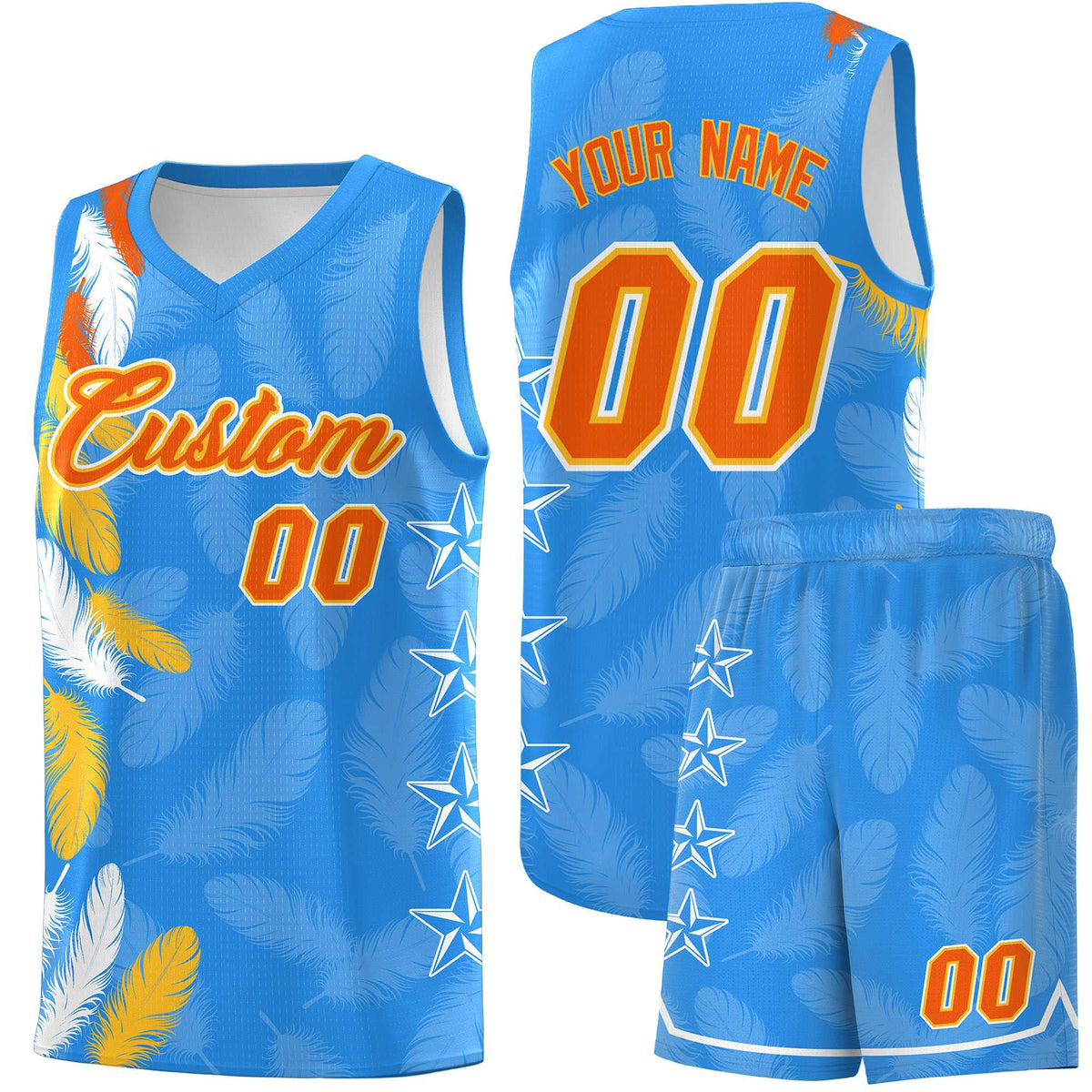Custom Youth Basketball Jersey Powder Blue Orange Feather Series Sports Uniform