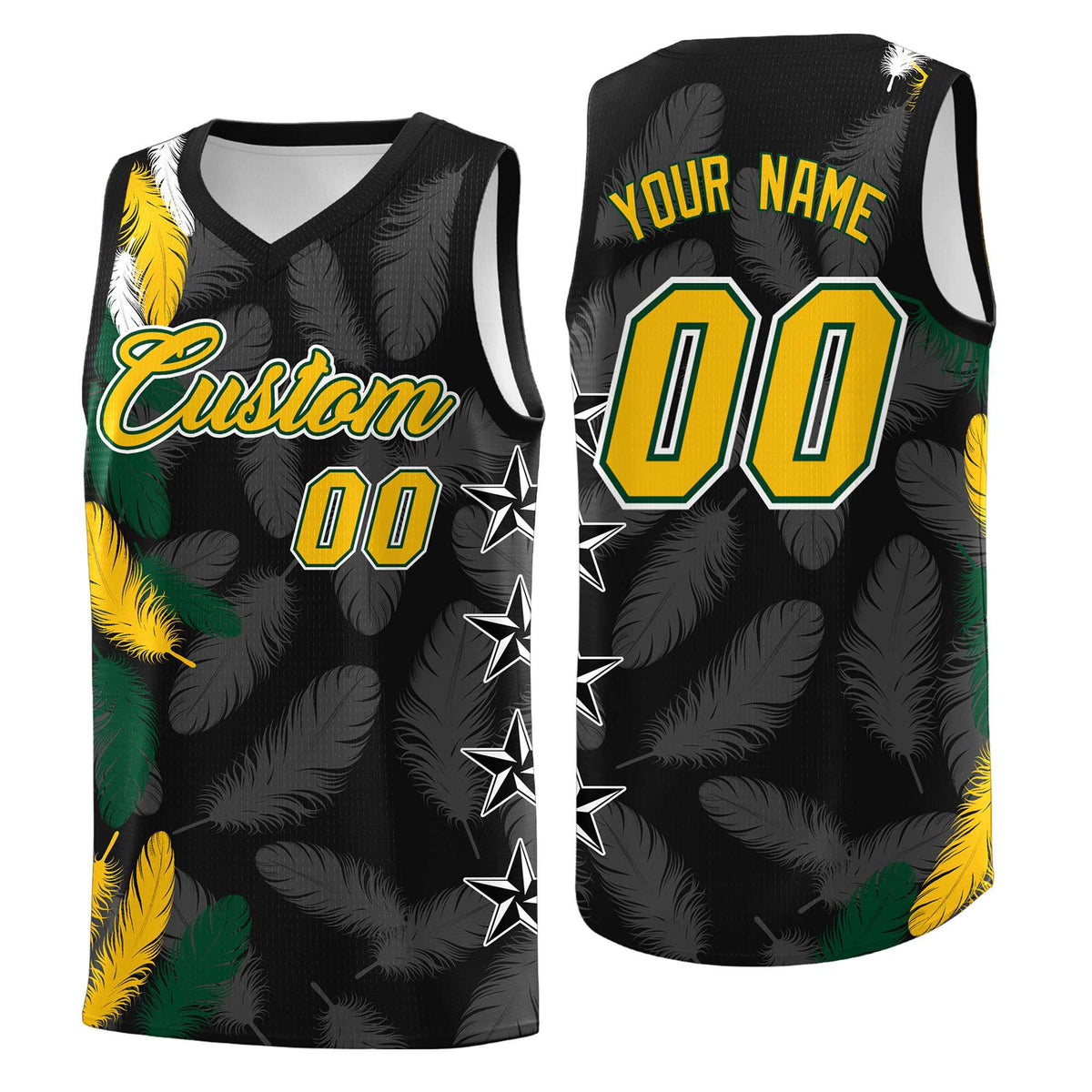 Custom Youth Basketball Jersey Black Gold Feather Series Sports Uniform