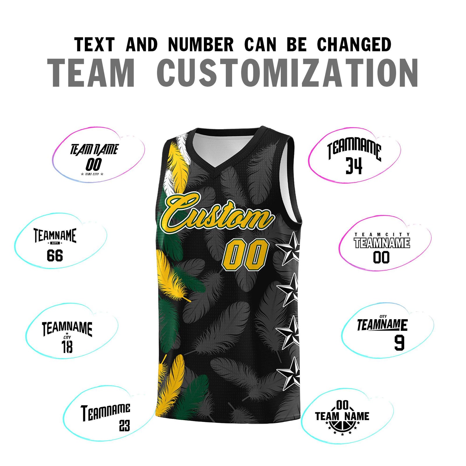 Custom Youth Basketball Jersey Black Gold Feather Series Sports Uniform