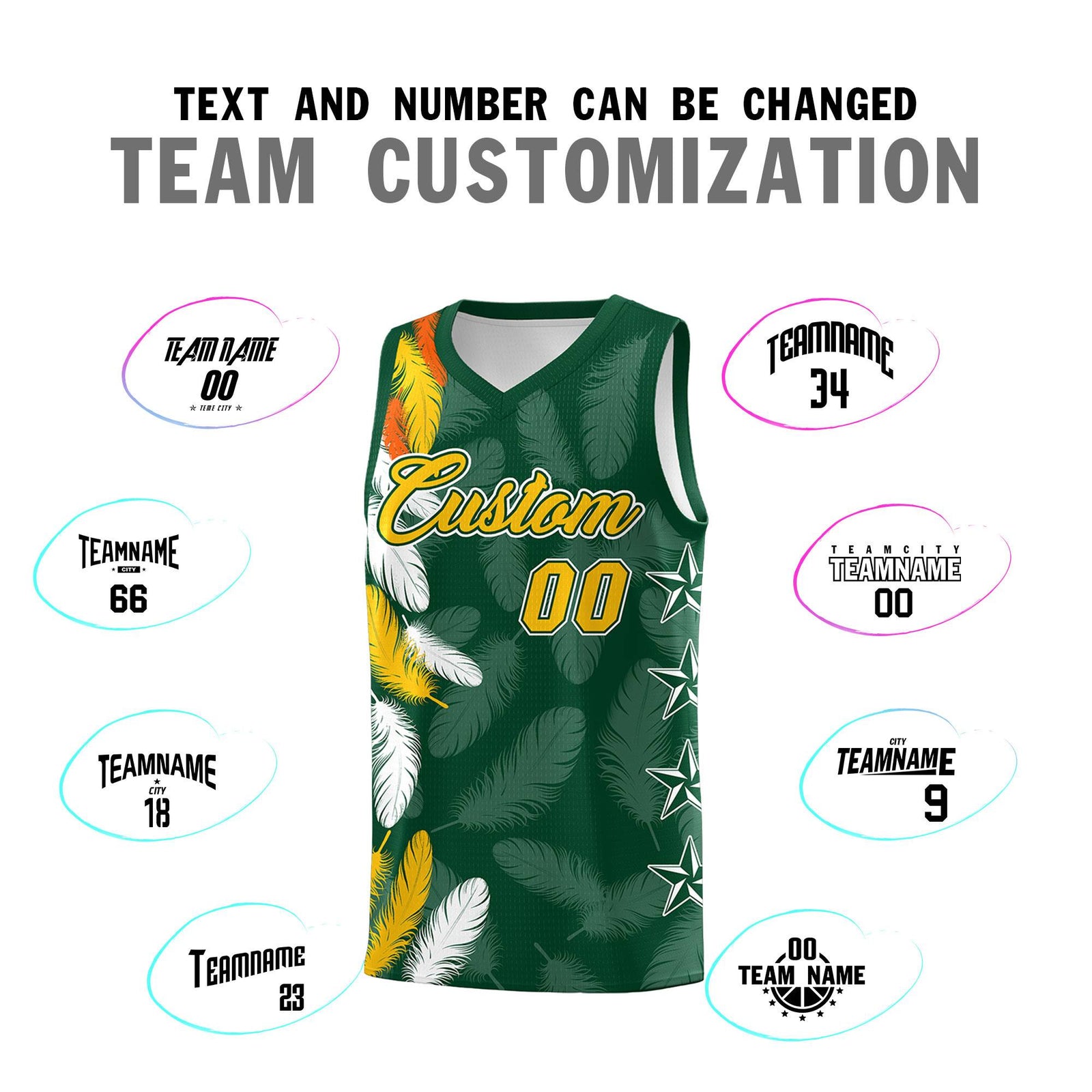 Custom Youth Basketball Jersey Green Gold Feather Series Sports Uniform
