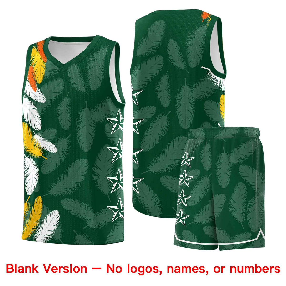 Custom Youth Basketball Jersey Green Gold Feather Series Sports Uniform