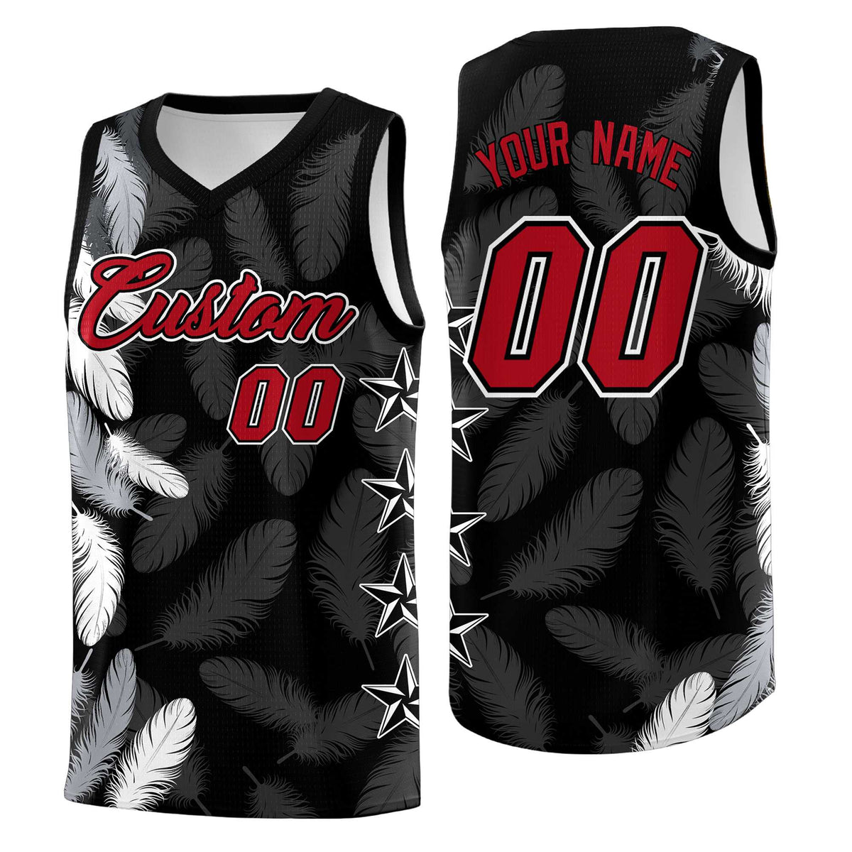 Custom Youth Basketball Jersey Black Red Feather Series Sports Uniform
