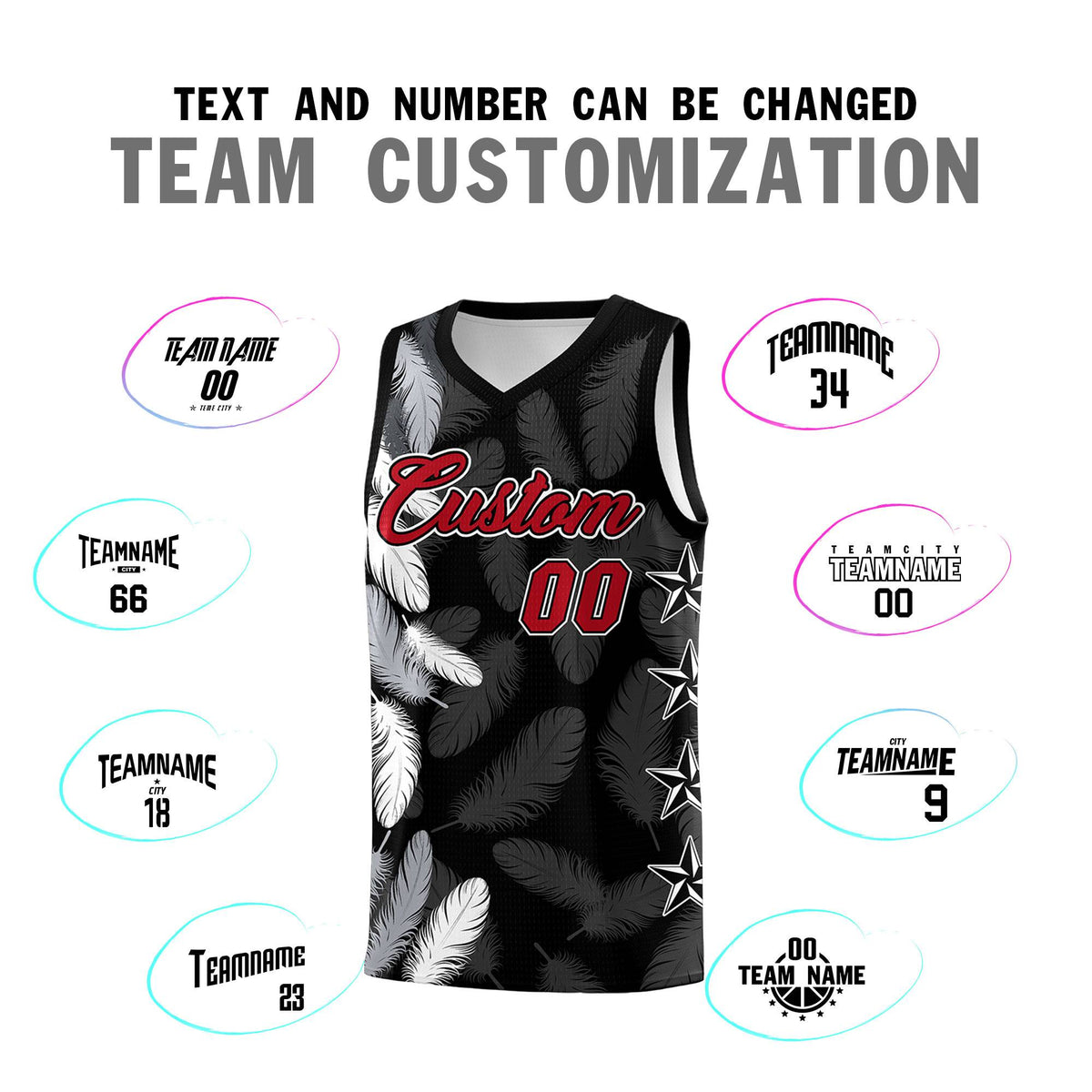 Custom Youth Basketball Jersey Black Red Feather Series Sports Uniform