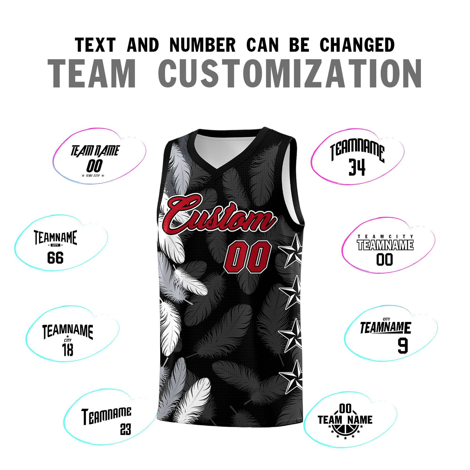 Custom Youth Basketball Jersey Black Red Feather Series Sports Uniform